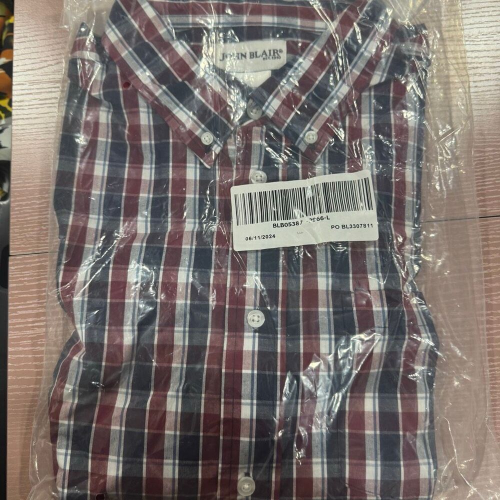 John Blair New Button Up Red and Blue Plaid Shirt